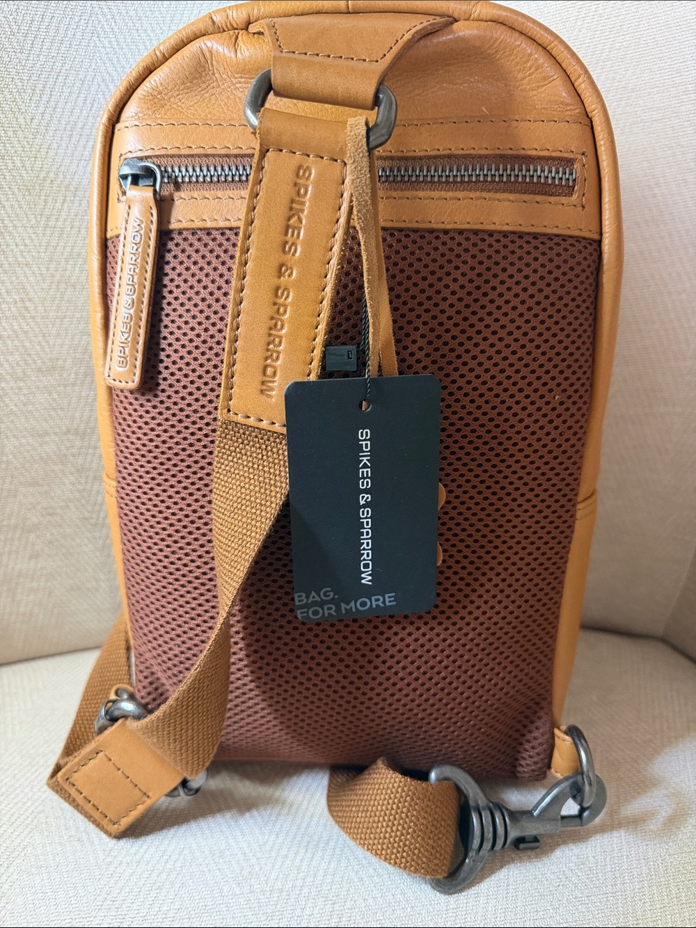 Spikes & Sparrow Tan Leather Crossbody Sling Bag - Picture 8 of 14